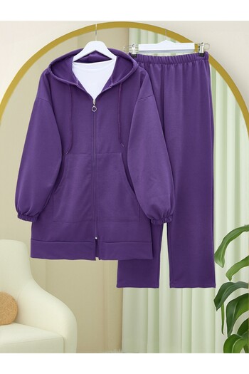 Modamorfo Zippered Hooded Combed Cotton Suit - Purple