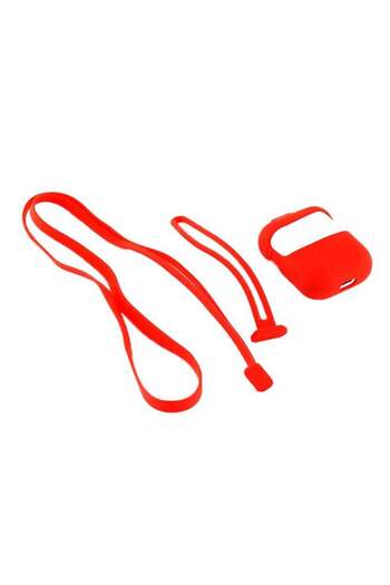 Generic حافظة مع حزام لسماعات ابل ايربودز - لون أحمر