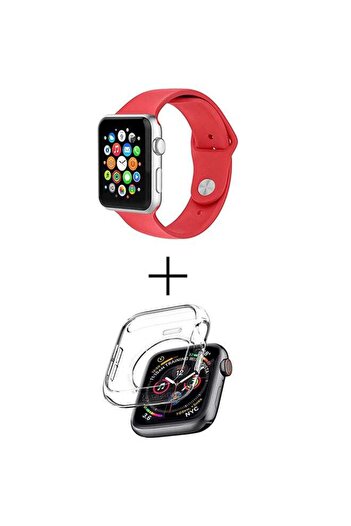 Generic Silicone Mesh Bracelet With Screen Protector For Apple Watch 44mm Red