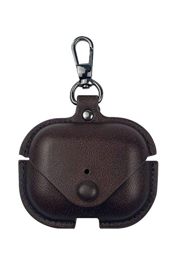 Generic Leather Protective Cover Skin with Carabiner Clip for Apple AirPods 3rd GEN 2021 Brown