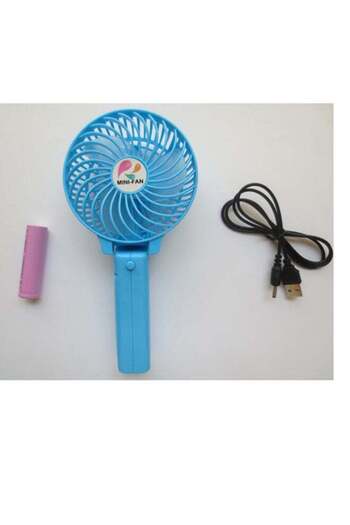 Generic Portable Mini Hand And Desk Fan With Rechargeable Battery And USB Cable Blue