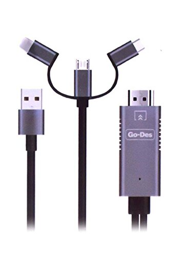 Go-Des 3-In-1 Data Sync Charging Cable Black/Silver