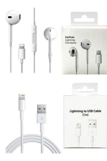 Generic Headphone for Apple devices wired with USB to Lightning charger cable, white color