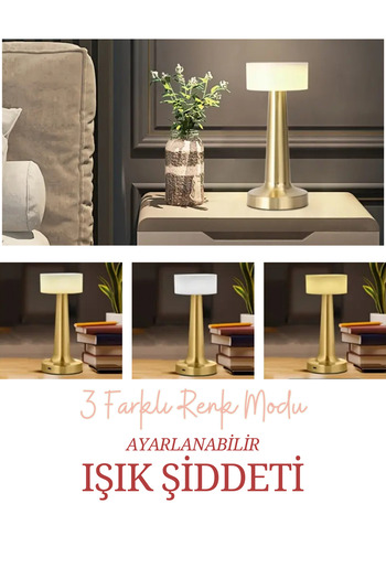 Unichrome 3 Işık Renkli Şarjlı Dim Edilebilir Masa Lambası Gold Denver Gece Lambası