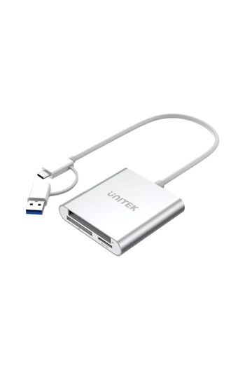 Unitek قارئ بطاقات USB 3.0 بثلاثة منافذ مع محول USB-C - سرعة 5 جيجابت في الثانية، أبيض | Y-9313D