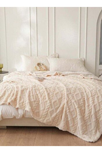LUNA HOME Taffeta fleece blanket super soft ivory color