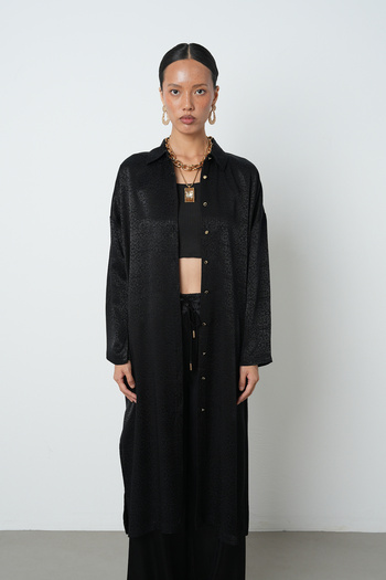 Orfeo Negro Women's Black Color Patterned Long Tunic Hijab Shirt - Dress