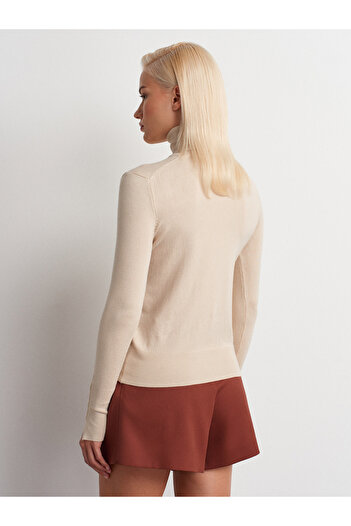 Dilvin 1268 Turtleneck Sweater with Drop Sleeves-Stone