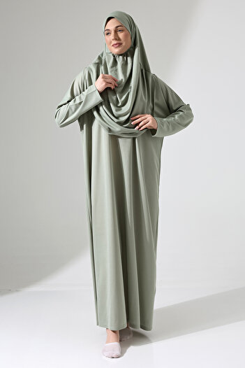 İhvan Practical One-Piece Prayer Dress with Women's Bag - Mint
