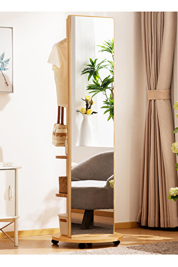 sharpdo Rotating Full-Length Mirror with Clothes Hanger & Storage, Movable Floor-Standing Design