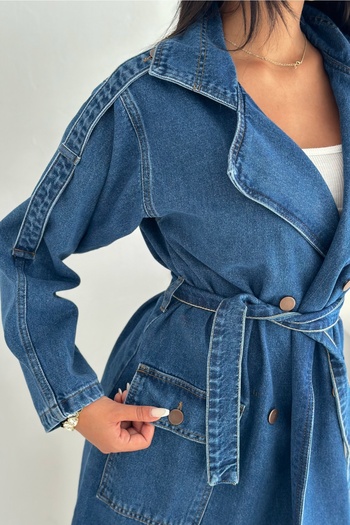 FEMELLE Denim Jean Trençkot Cepli Beli Kemerli