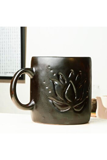 Mitr Shakti Lotus Black Handmade Mug Cup
