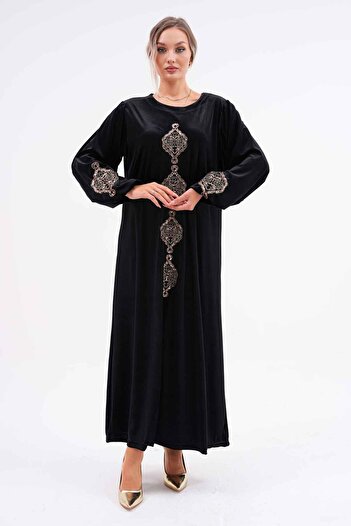 EL jadida Women's Embroidered Plus Size Hijab Velvet Dress