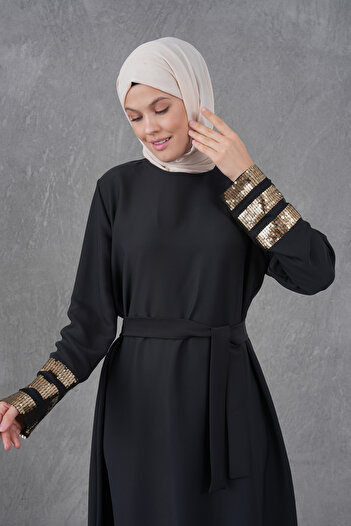 Fzd filizzade Sleeveless Sequin Trim Belted Dress