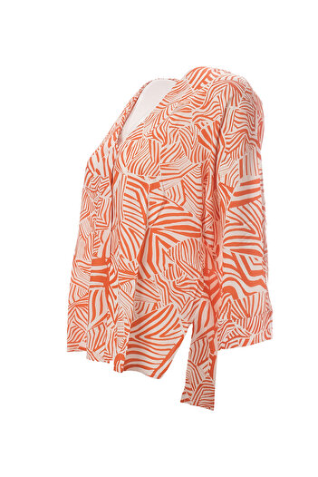 CNL Collection Canel Oversize V-Neck 3/4 Sleeve Women's Blouse - Geometric Pattern