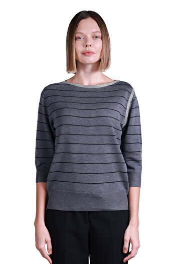 Sempre Pulover pentru femei cu mâneci 3/4 cu dungi minimaliste - modern și confortabil