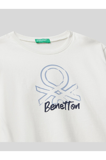Benetton Boy's Printed Sweatshirt 1-6 Years Old Ecru
