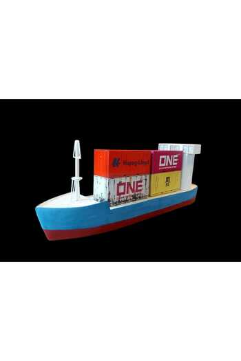 kho military design 45X10X16 Cm. Handmade Wooden Container Ship (Including 4 Metal Containers)