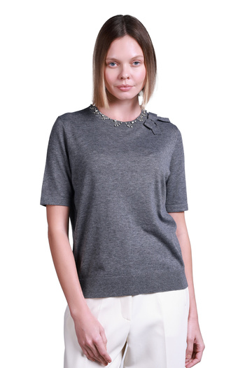 Sempre Minimalist Pearl Detailed Women's Sweater - Short Sleeve