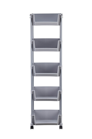 Lawazim Movable Bookshelf Storage 5 Layer - Rolling Cart with Wheels Bins and Side Hooks Gray