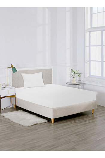 American Linen Single Plain Fitted Elastic Bedsheet with 1 Pillow Case 90 x 190 Cm (White)