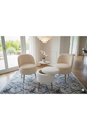 eda hacıoğlu edam bedding group Yeni Teddy Çay Seti İkili Koltuk Berjer ve Puf Takımı (Salon, Balkon, Ofis) 3'Lü Takım