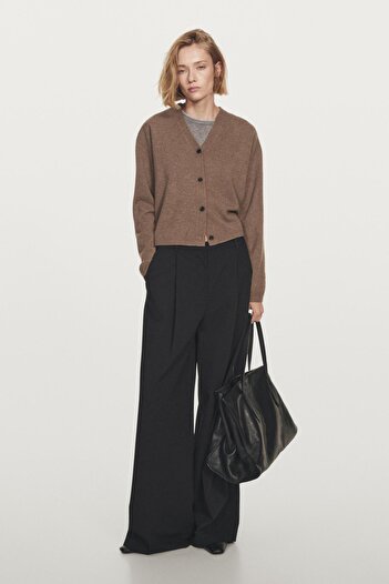 Massimo Dutti Yün karışımlı V yaka triko hırka