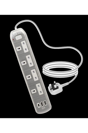 Green Home Power Extension Cord 4 Sockets with 2 USB & 1 Type-C, 3M Silver