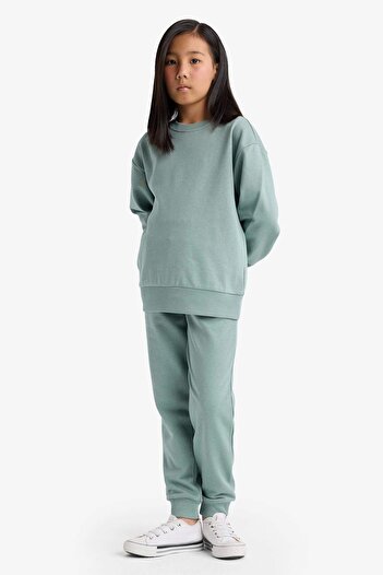 DeFacto Y1226 Yeşil Kız Çocuk Standart Fit Basic Düz Beli Lastikli Okul Jogger Eşofman Altı