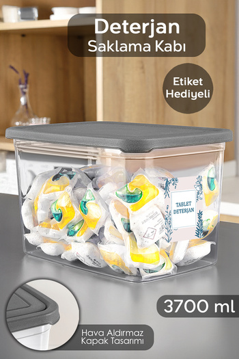 Meleni Home Etiketli Deterjan Saklama Kutusu - Şeffaf Derin Banyo Tablet Toz Deterjan Kutusu 3,7 Litre