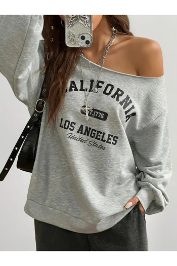 AEMİ Women's California 1776 Printed Boat Neck Sweatshirt