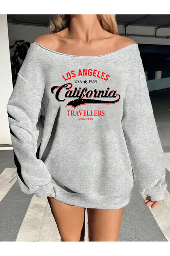 AEMİ Women's California Printed Boat Neck Sweatshirt