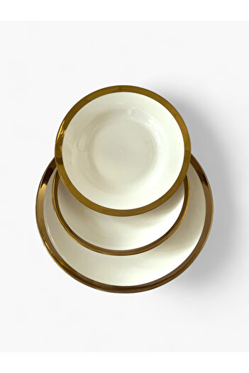portelak 18-piece porcelain plate set for 6 people with gold edges