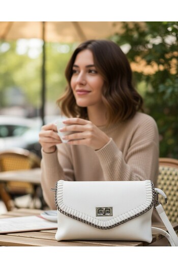 Askıcı White Single Compartment Women's Hand and Shoulder Bag