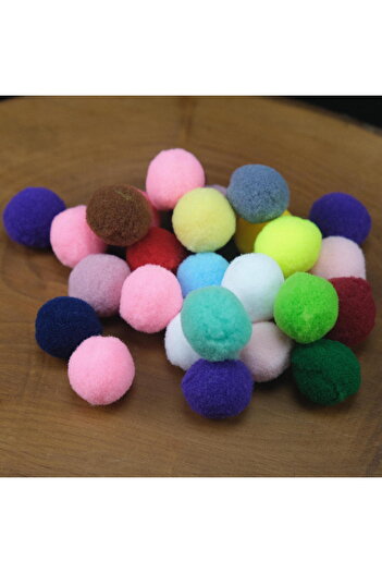 Prestij Boncuk Mixed Color Pompom Plush Pompom 2.5 cm 50 Pieces