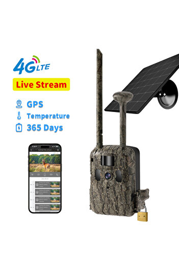 SUNTECH 4G Livestream Hunting Camera, T6-4G-PS with GPS, Solar Panel and Batteries Included, 2.7k