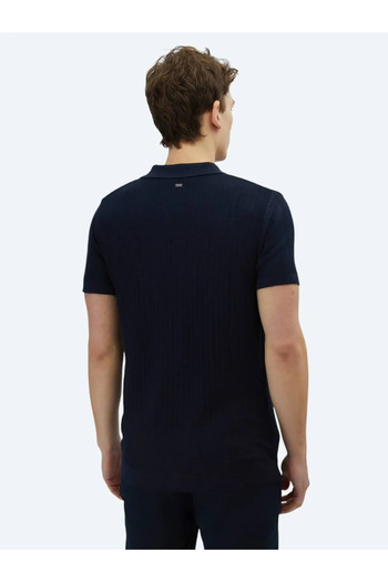 Kip Menswear Футболка з візерунком, прямий крій, застібка на ґудзики, поло-комір, трикотаж, синя TRK-1587