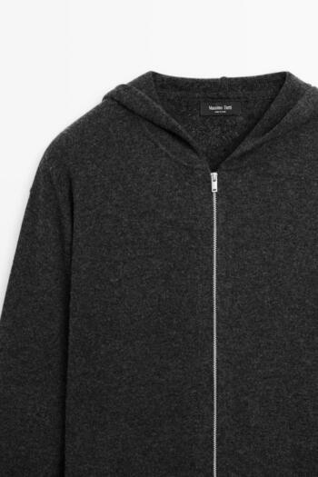 Massimo Dutti Kapüşonlu fermuarlı triko hırka