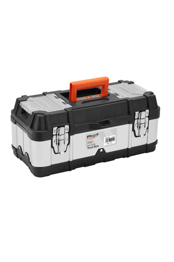 Lawazim Pro7 Tool Box 14 Inch - Black Silver Storage Box with Iron Latches and Clear Compartments