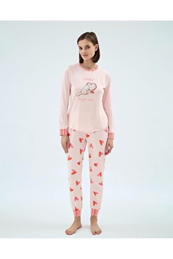 ZEYZEY 8885 Pink Heart Cat Pajama Set with Elasticated Legs'Mother and Daughter Combination Can Be Made'