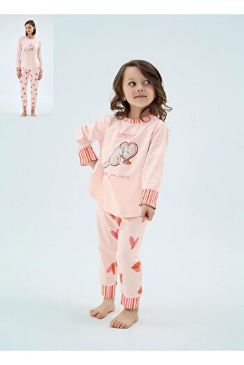ZEYZEY 8885 Pink Heart Cat Pajama Set with Elasticated Legs'Mother and Daughter Combination Can Be Made'