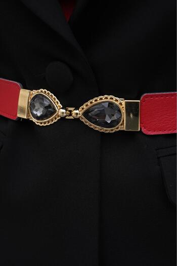 MODAM HİFA Pear Stone Elastic Women's Belt Dress Belt Shirt Belt Coat Belt Stone Belt Pants