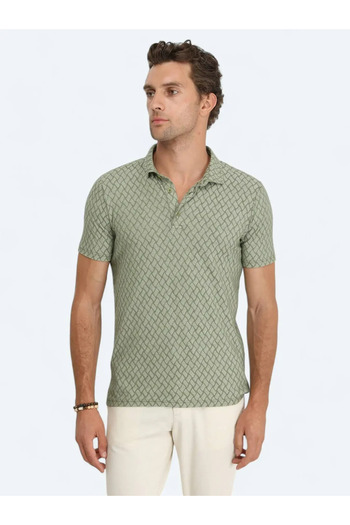 Kip Menswear Jacquard Polo Neck Cotton Blend T-Shirt Khaki Tsh-1338