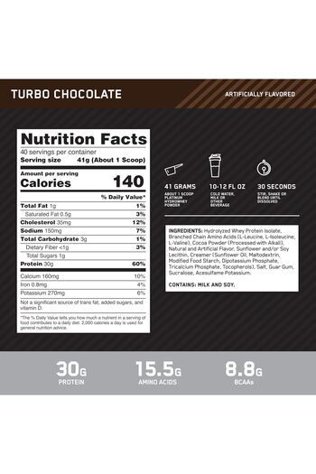 Optimum Nutrition Platinum Hydro Whey, 30g Protein, Turbo Chocolate, 3.61 lb, 40 Servings
