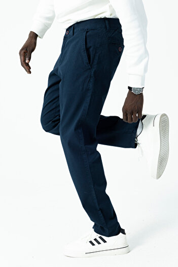 JB John Borners Men's 100% Cotton Regular Fit Chino Trousers Navy Blue - 4200