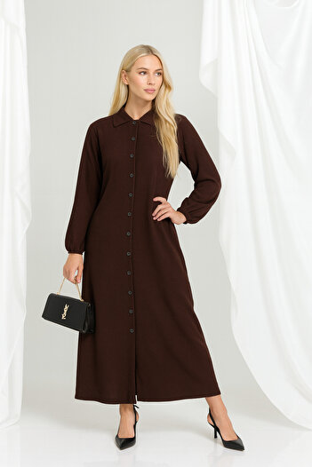 şuranur Wrap-Around Shirt Collar Buttoned Long Dress Suitable for Hijab 2XL 6XL
