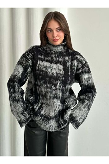 My Blog Gri - Pulover negru cu guler ridicat - 4677