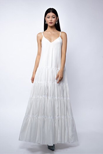 Monarh Design Rochie maxi din matase cu bretele subtiri