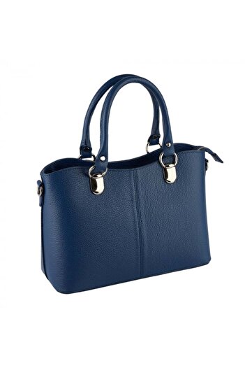 AZZURA Chiara bag, made of navy blue genuine leather with silver accessories 8215