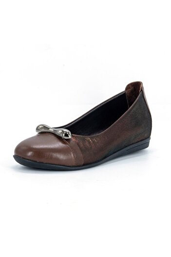 Mammamia D25Ka-920 Bakır Ays - Hakve Faber Leather Wedge Heels (4cm) Women's Daily Casual Shoes